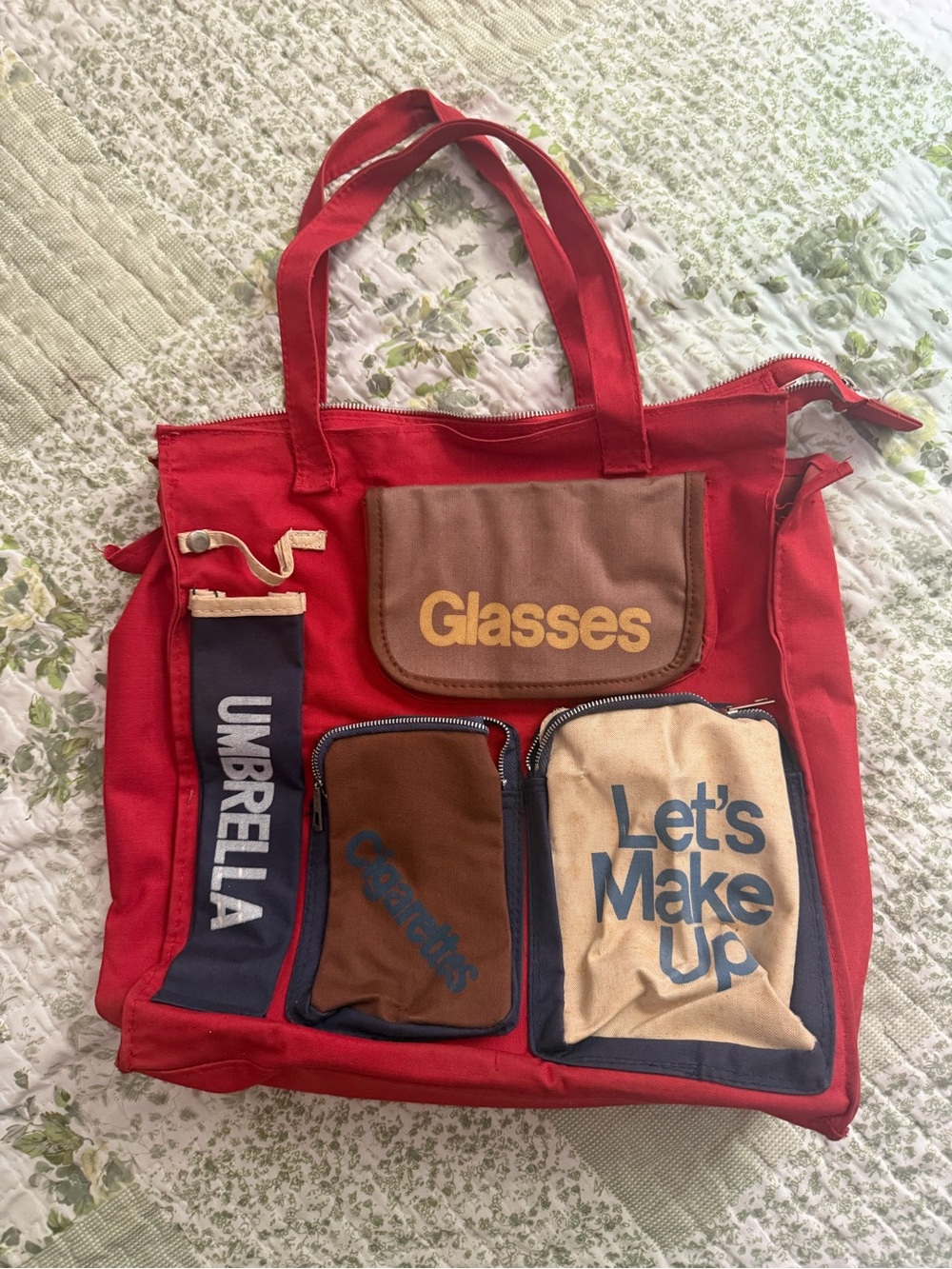 Vintage Multi-Pocket Canvas Tote Bag (1970s)
